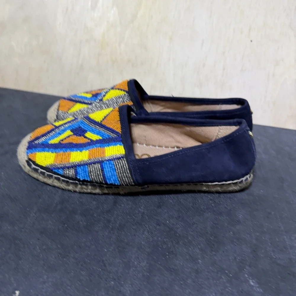 Sam Edelman MARIS Navy Blue Suede Beaded Espadrille Loafers Size 7